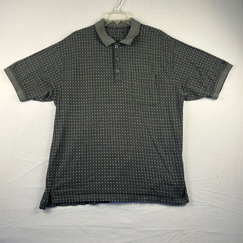 Izod Mens Grey Textured Micro Pattern Short Sleeve Polo Shirt Large 4567509 Y23
